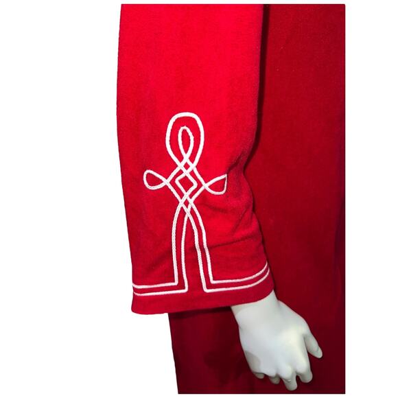 Vintage 1970s Evelyn Pearson Red Polyester Long Robe/House Dress with White Trim - Picture 8 of 16